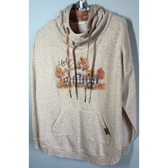 Maurices Hello Autumn Graphic Homeward Fleece Hoodie Large Fall Hayrides Pumpkin - Picture 1 of 13